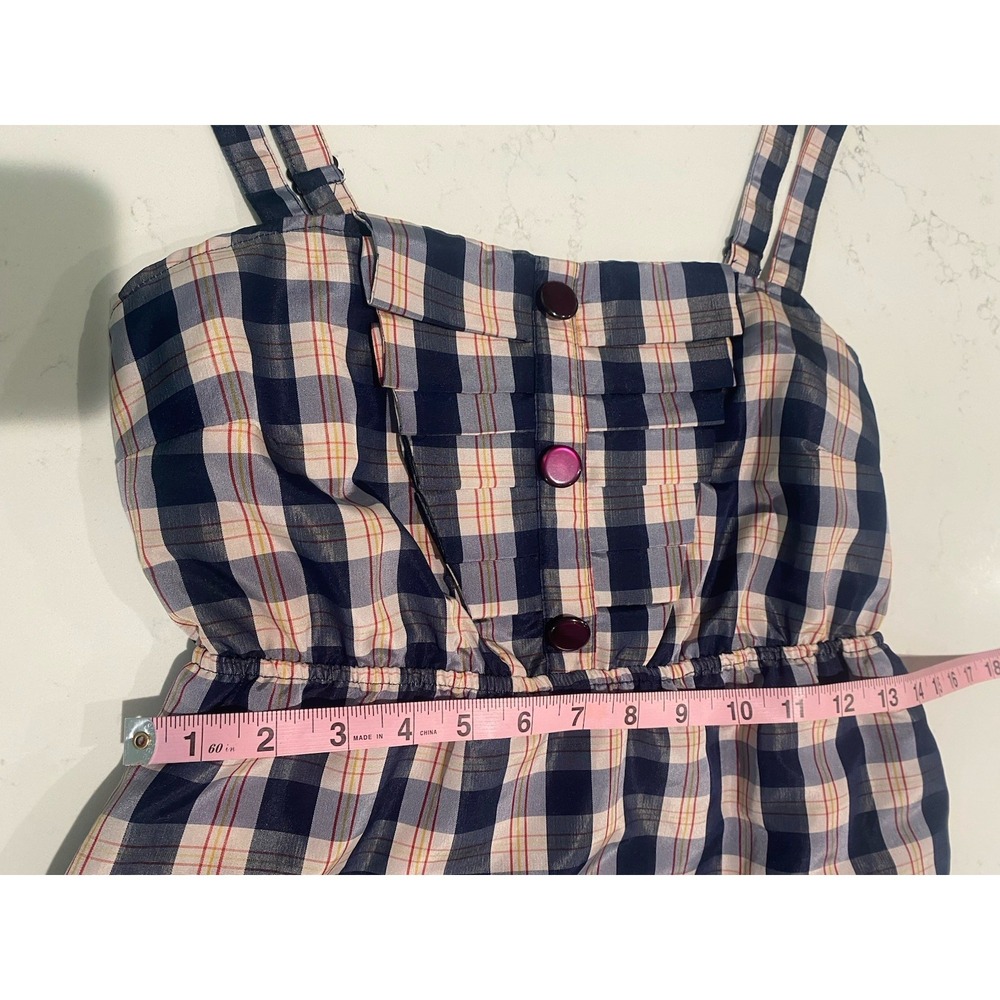 Anthropologie Maeve XS Plaid Mini Dress Blue Pink Cottagecore Preppy Pinafore - Picture 5 of 9